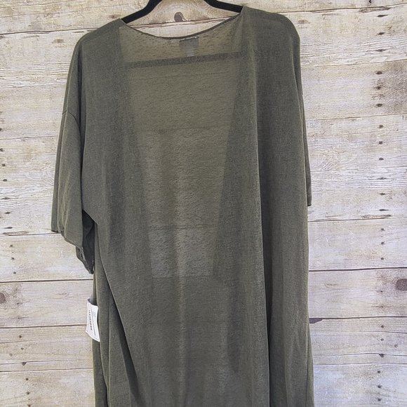 NWT Large LuLaRoe Fringed Monroe 'Kimono' - Khaki Green with Black Fringe - Picture 2 of 6